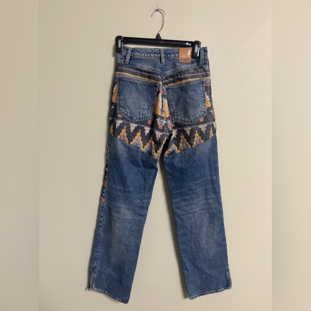 We The Free People Rocky Mountain Straight Leg Jeans Size 24 Boho Patchwork - Picture 2 of 9